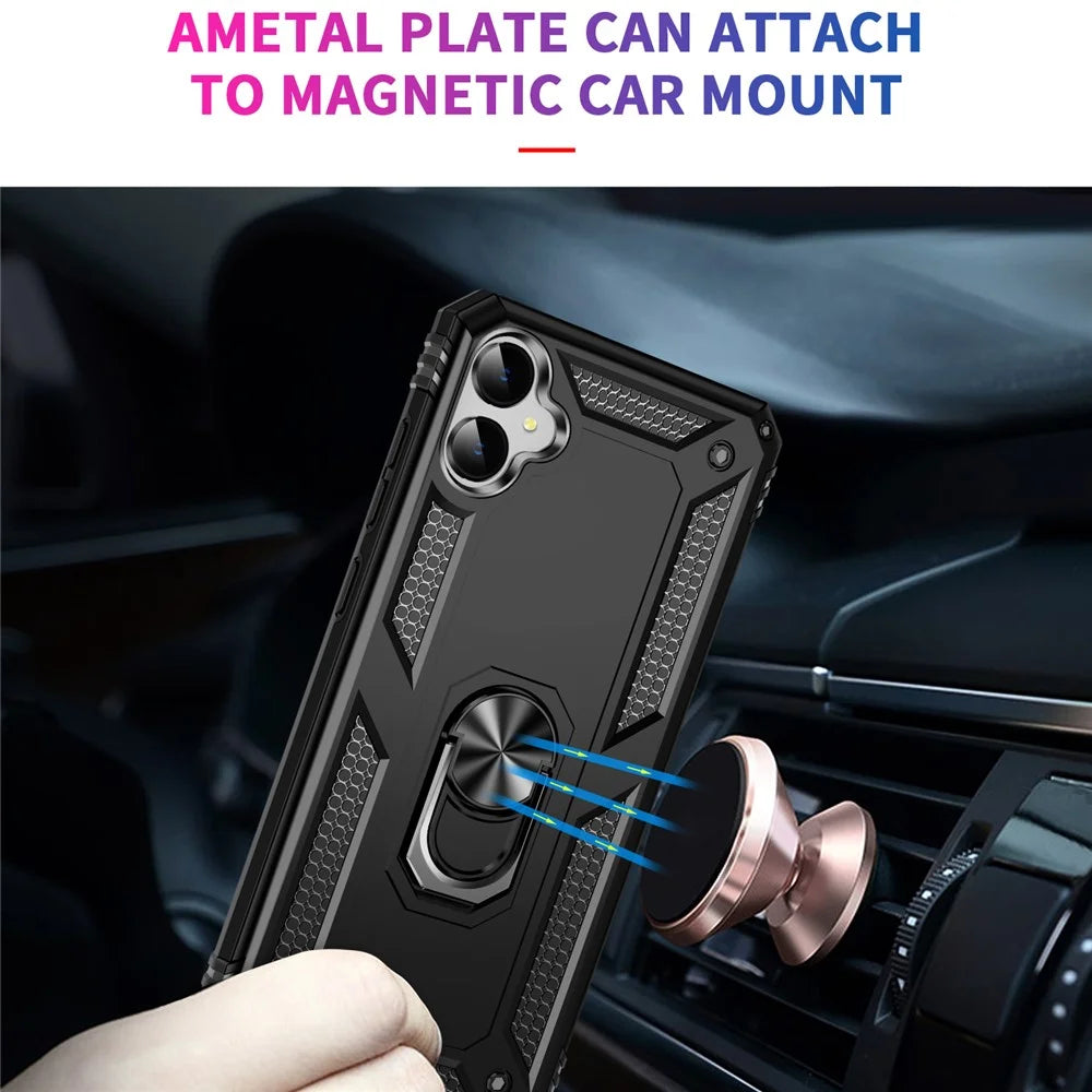 For Samsung Galaxy A05 4G Case Ring Kickstand TPU+PC Drop-proof Phone Cover - Black - 4