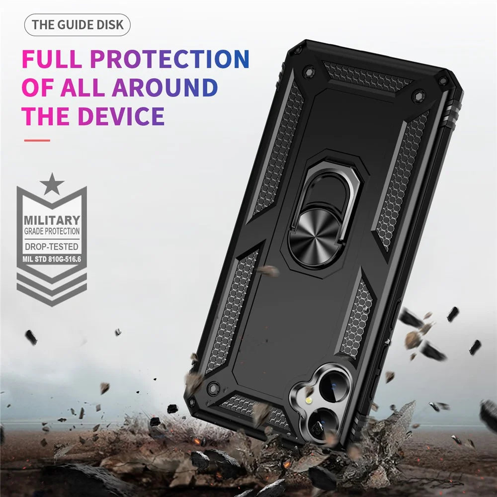 For Samsung Galaxy A05 4G Case Ring Kickstand TPU+PC Drop-proof Phone Cover - Black - 6