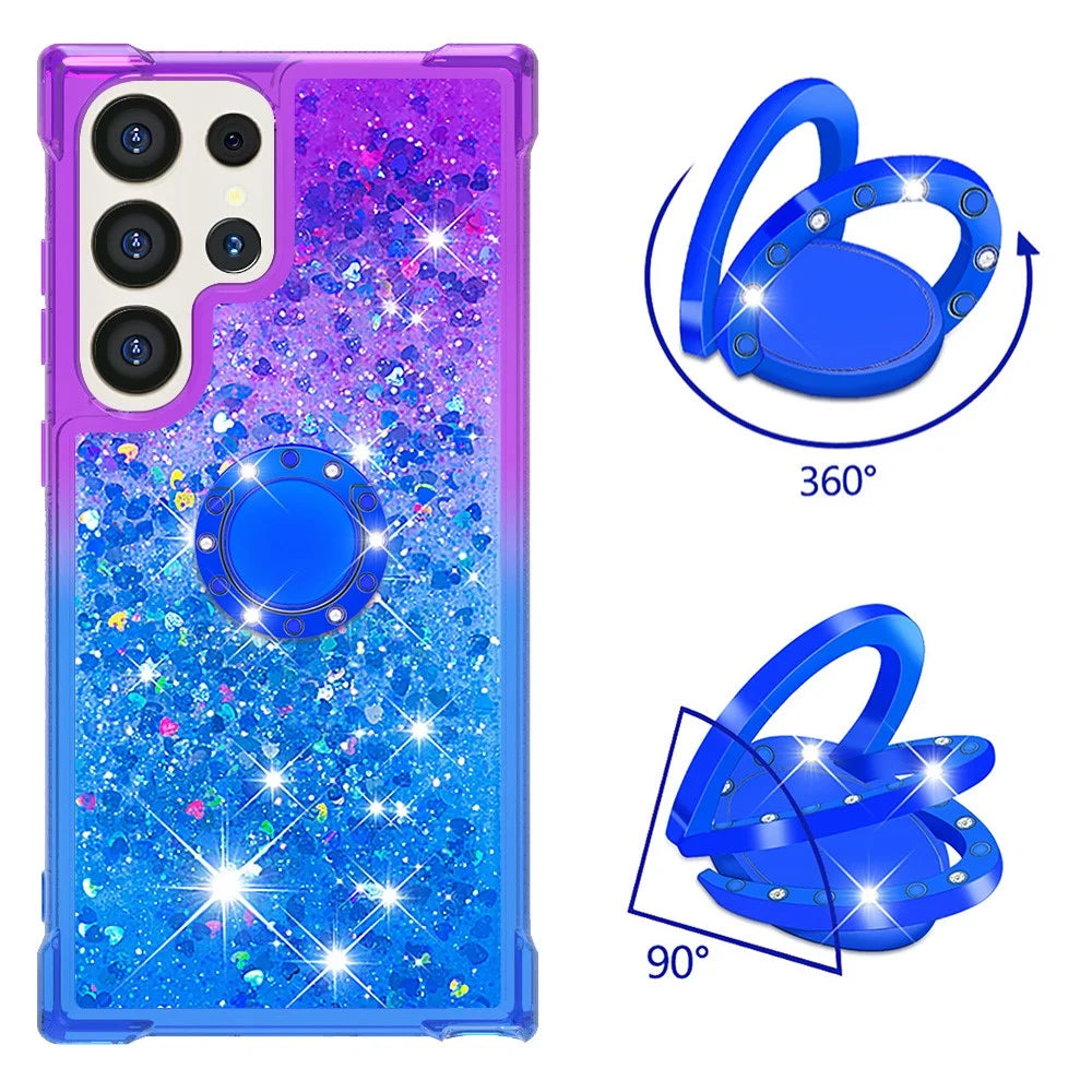 For Samsung Galaxy S24 Ultra TPU Case with Kickstand Gradiant Quicksand Shockproof Cover - Purple+Sky Blue - 2