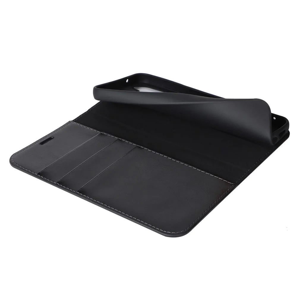 For Samsung Galaxy S23 FE Case Crazy Horse Texture Genuine Split Leather Phone Cover with Stand and Wallet - Black - 5