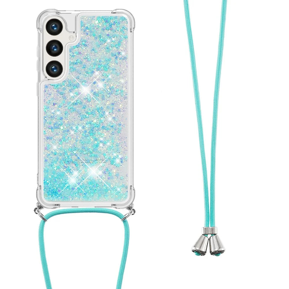For Samsung Galaxy S24+ TPU Case Quicksand Design Phone Cover with Lanyard - Blue / Pentagram - 2