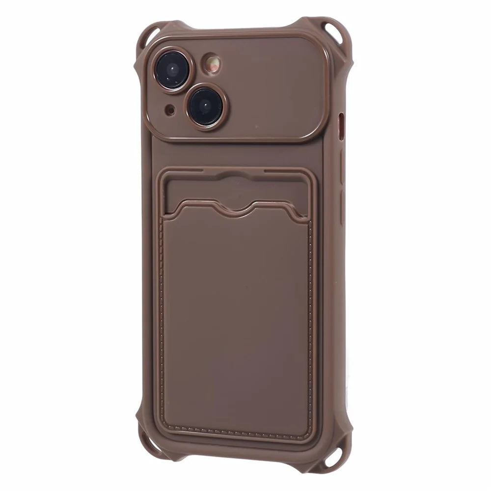 HRX Series for iPhone 15 TPU Case Card Slot Drop-proof Phone Cover (Precise Cutout) - Brown - 1