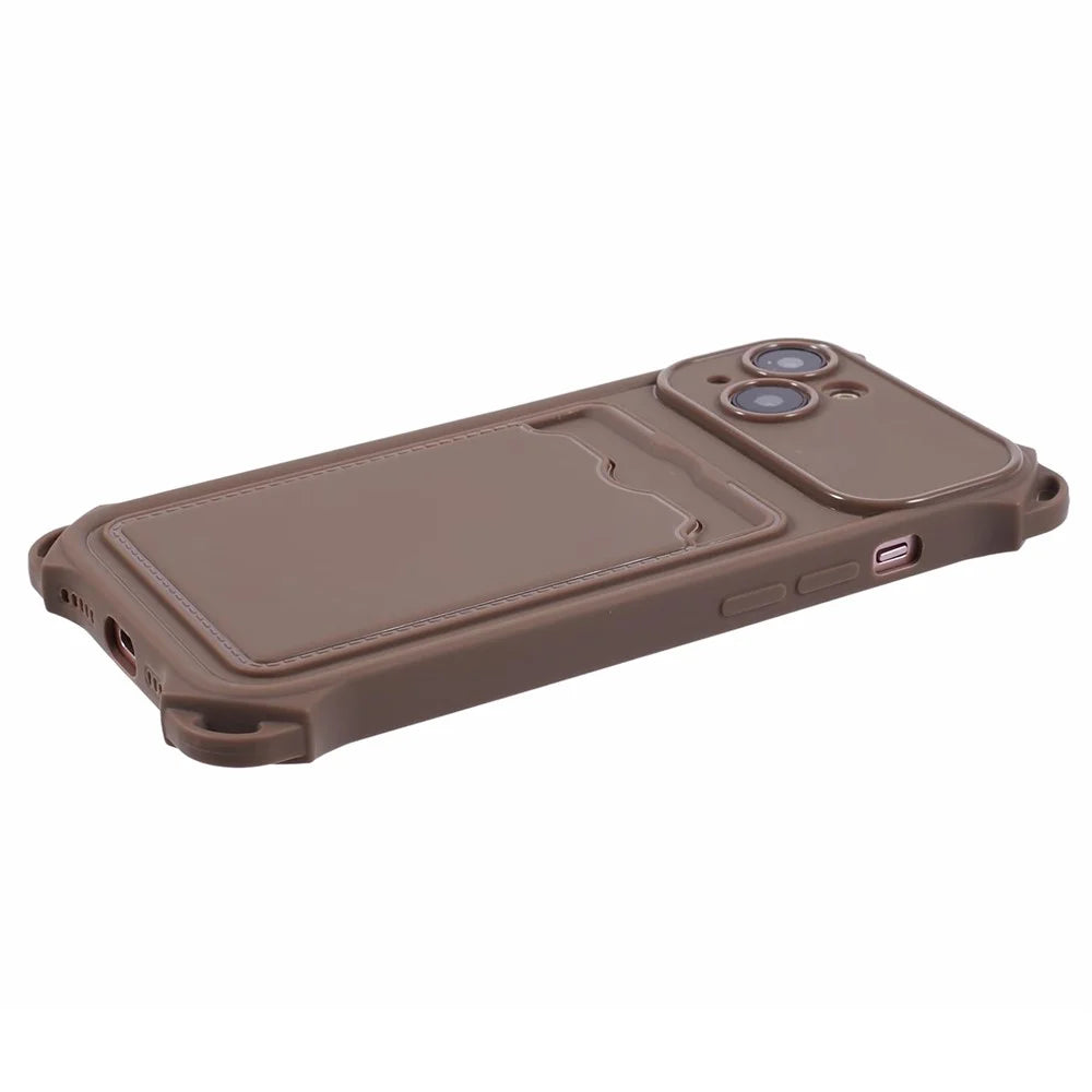HRX Series for iPhone 15 TPU Case Card Slot Drop-proof Phone Cover (Precise Cutout) - Brown - 4