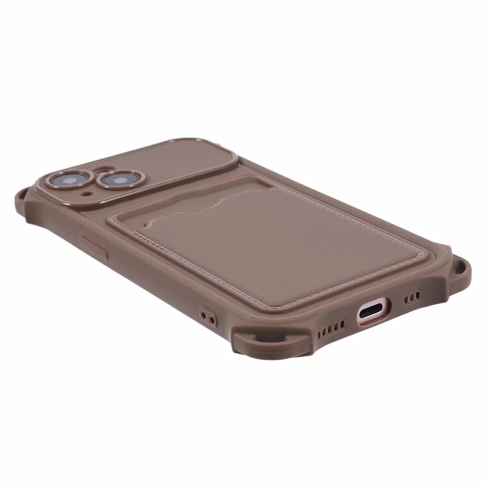 HRX Series for iPhone 15 TPU Case Card Slot Drop-proof Phone Cover (Precise Cutout) - Brown - 5