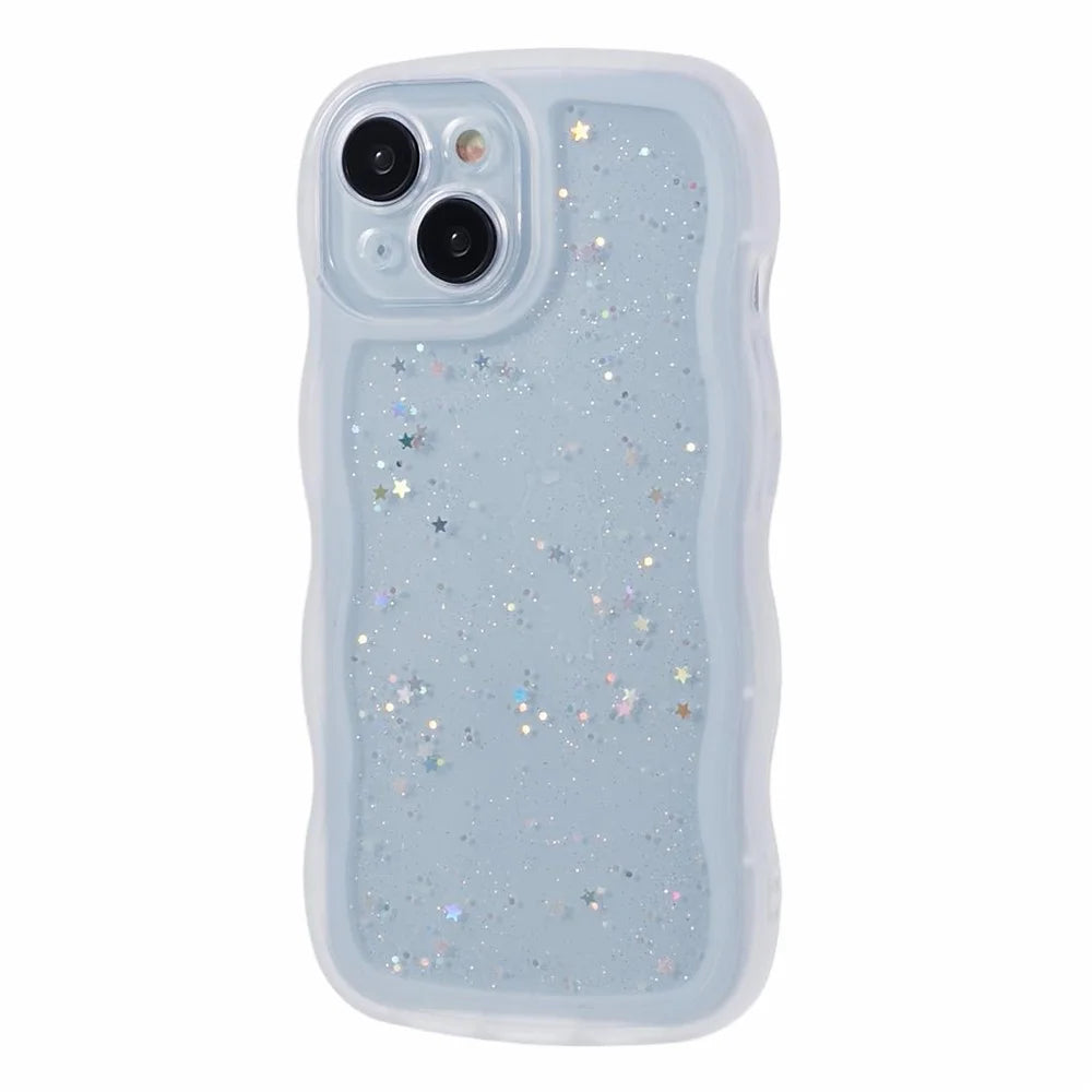 JTW Series for iPhone 15 Plus Case Glitter Sequins Epoxy TPU Phone Back Cover - White - 1