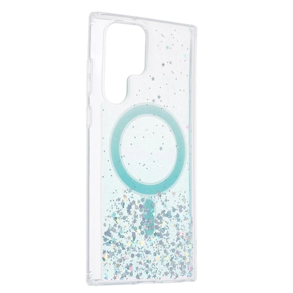 JTW Series Shockproof Case for Samsung Galaxy S22 Ultra 5G Magnetic Case Glitter Epoxy TPU+Acrylic Phone Cover - Green - 3