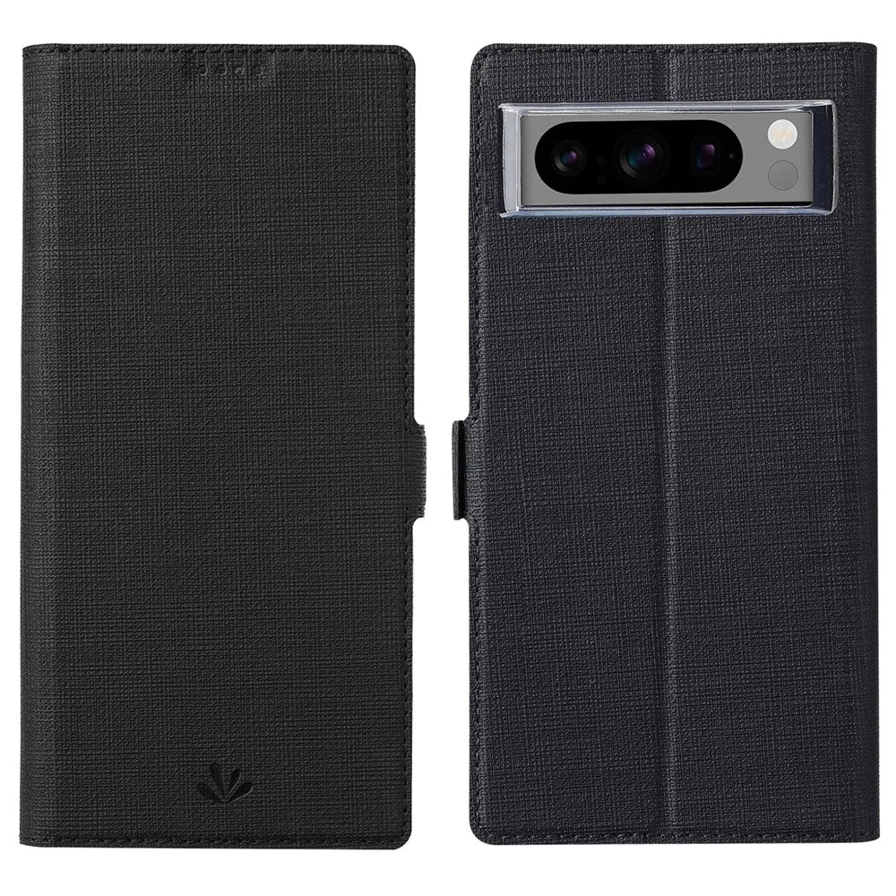 VILI DMK Series for Google Pixel 8 Pro Case Cross Texture Leather Cover with Wallet Stand - Black - 1