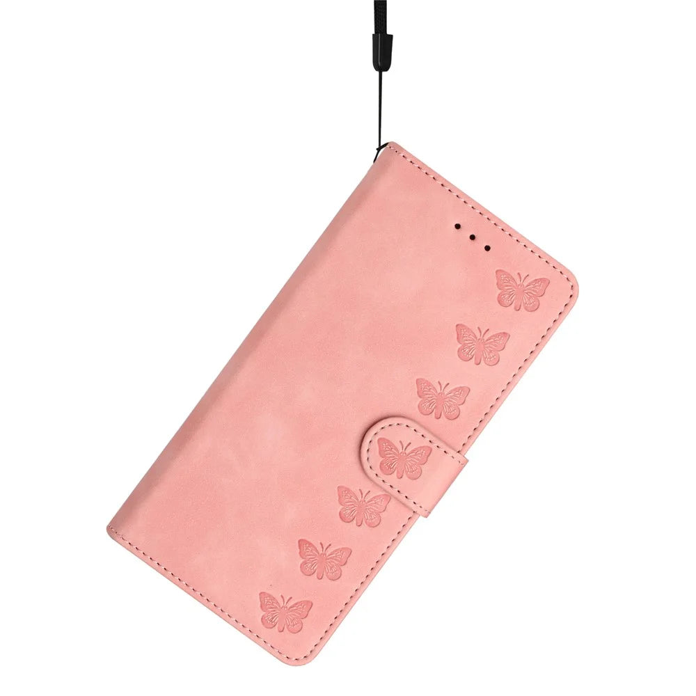 For Samsung Galaxy A15 5G Case Imprinted Butterfly Wallet PU Leather Phone Stand Cover - Pink - 5