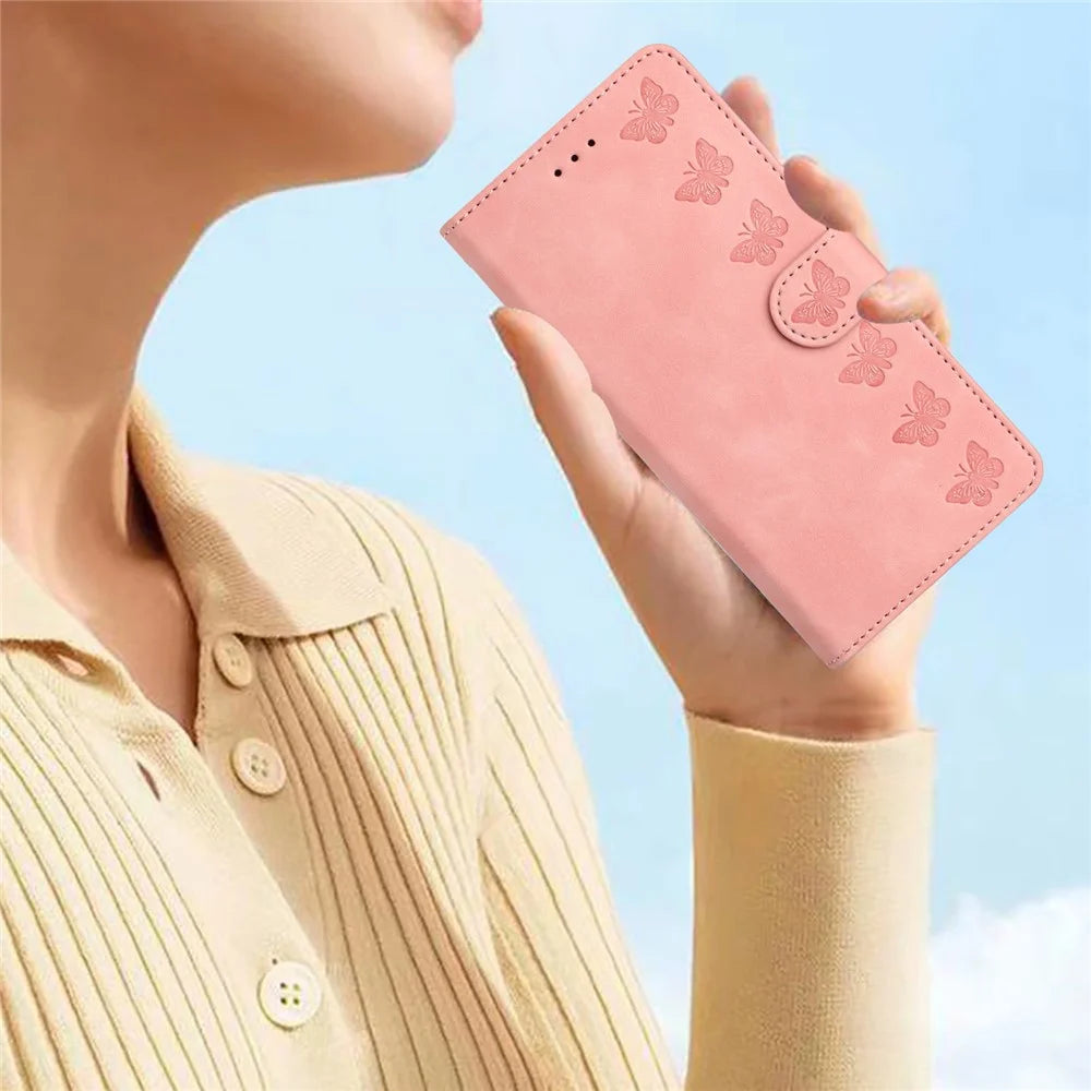 For Samsung Galaxy A15 5G Case Imprinted Butterfly Wallet PU Leather Phone Stand Cover - Pink - 7