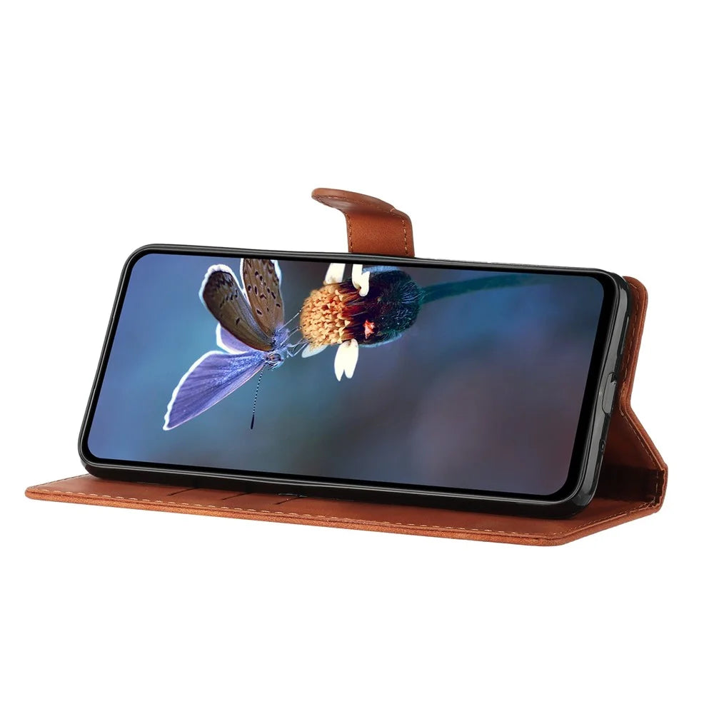 For Samsung Galaxy A15 5G Case Slim-Fit Leather Imprinted Flower Phone Cover with Stand and Wallet - Brown - 2