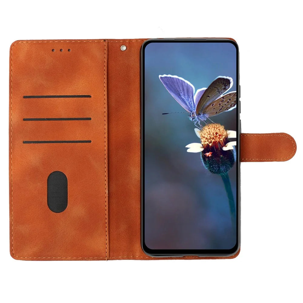 For Samsung Galaxy A15 5G Case Slim-Fit Leather Imprinted Flower Phone Cover with Stand and Wallet - Brown - 3