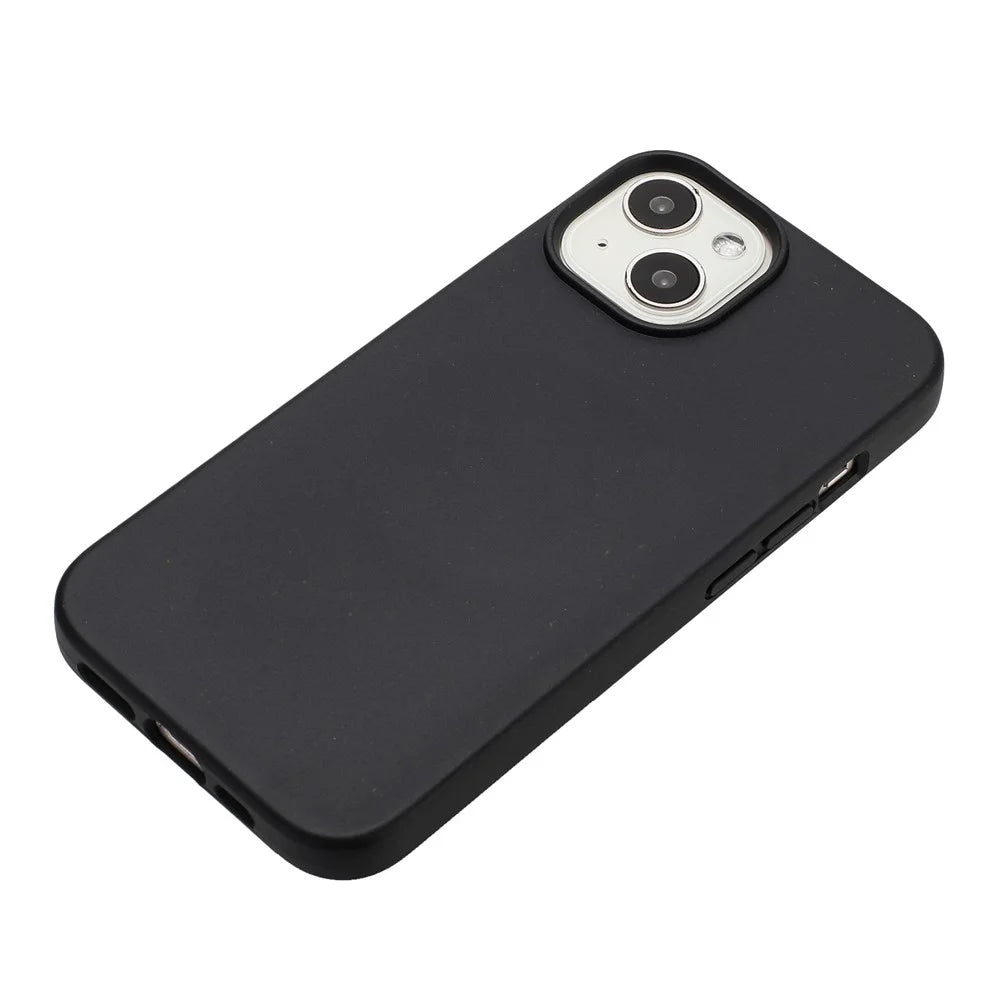 For iPhone 14 Case Eco-Friendly Wheat Straw+TPU Magnetic Phone Cover - Black - 2