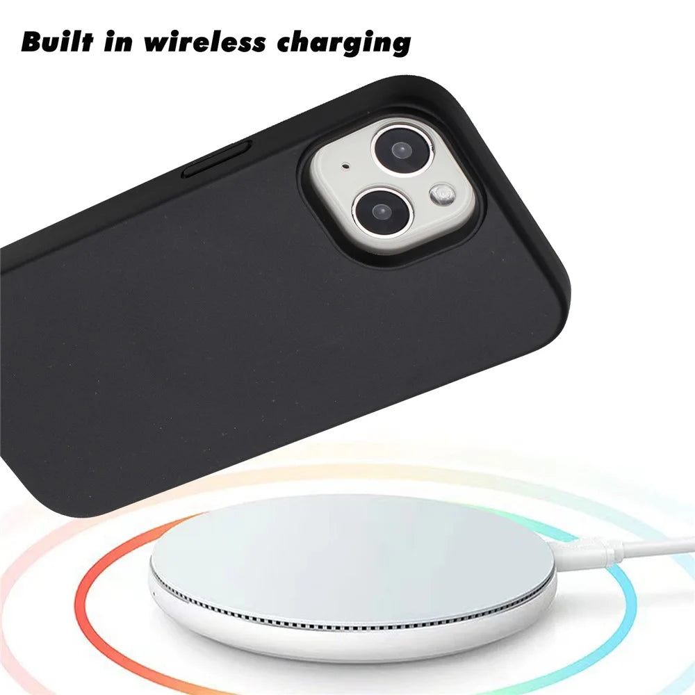 For iPhone 14 Case Eco-Friendly Wheat Straw+TPU Magnetic Phone Cover - Black - 5