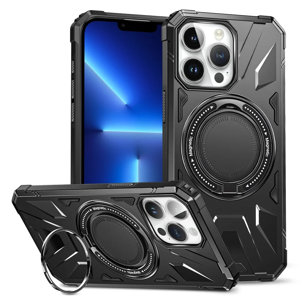 For iPhone 13 Pro Max 6.7 inch Case TPU+PC Rotatable Kickstand Phone Protective Cover - Black - 1