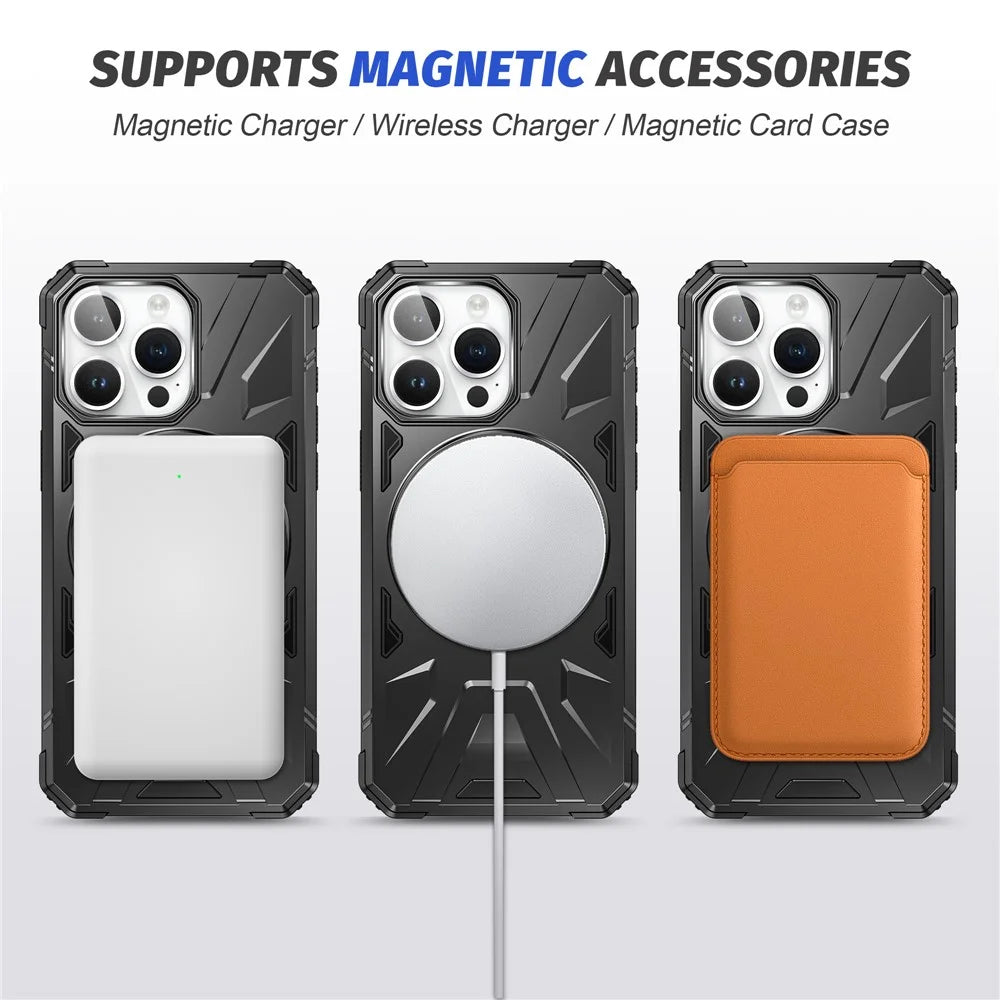 For iPhone 12 Pro Max 6.7 inch Case Magnetic Anti-fall TPU+PC Kickstand Protective Back Shell - Black - 3
