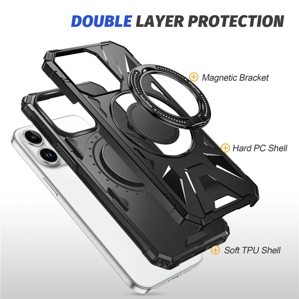 For iPhone 12 Pro Max 6.7 inch Case Magnetic Anti-fall TPU+PC Kickstand Protective Back Shell - Black - 5