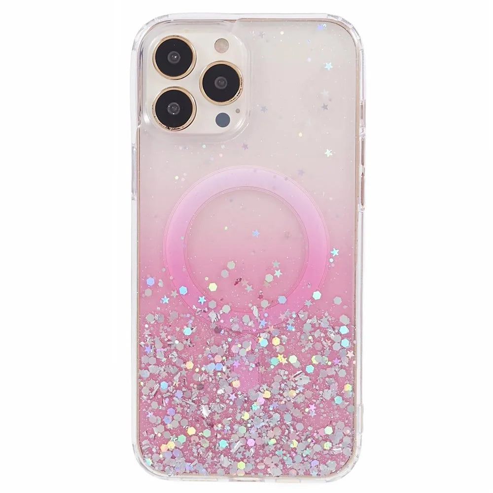 JTW Series For iPhone 13 Pro Max 6.7 inch TPU+Acrylic Case Compatible with MagSafe Glitter Epoxy Anti-Drop Phone Cover - Pink - 3