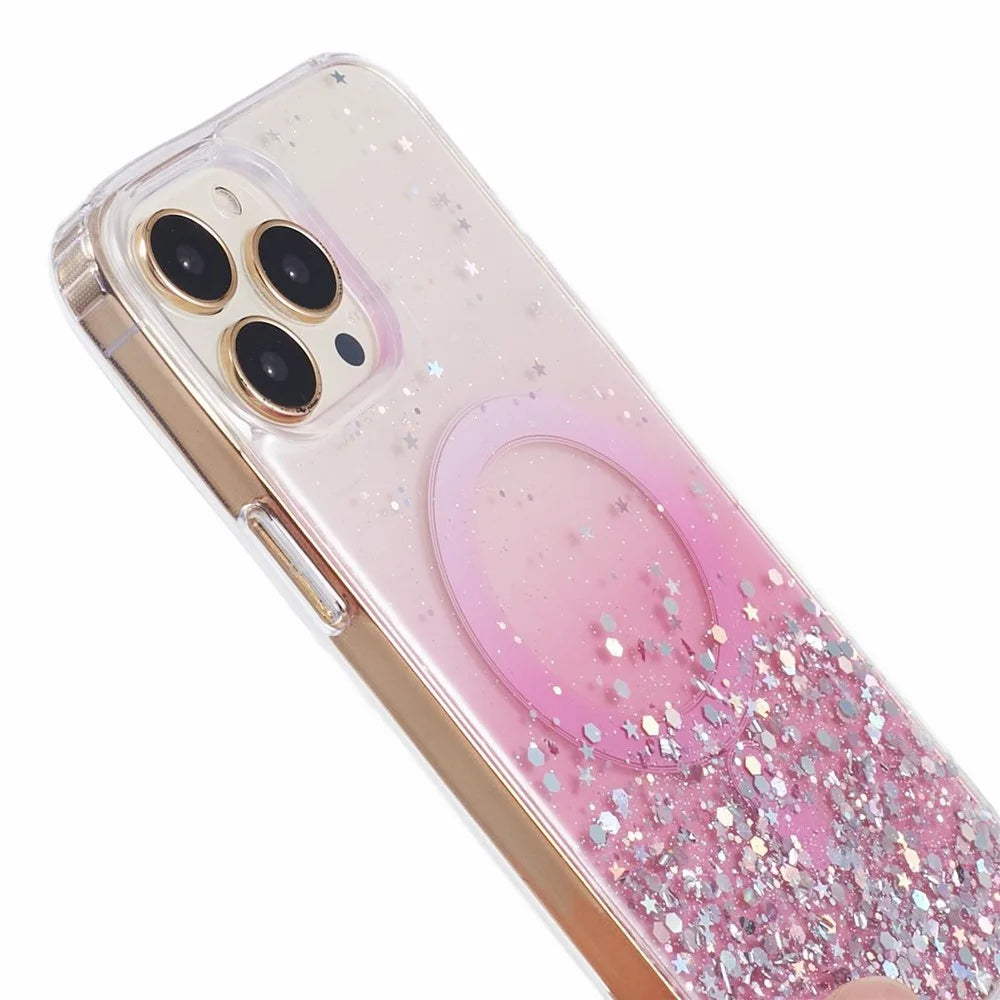 JTW Series For iPhone 13 Pro Max 6.7 inch TPU+Acrylic Case Compatible with MagSafe Glitter Epoxy Anti-Drop Phone Cover - Pink - 6