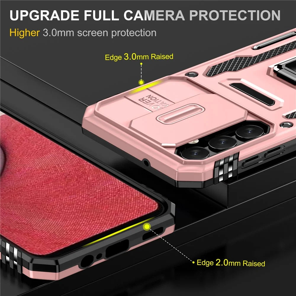 Armor Series For Samsung Galaxy A05s 4G Case Slide Lens Shield PC+TPU Anti-fall Phone Cover - Rose Gold - 3