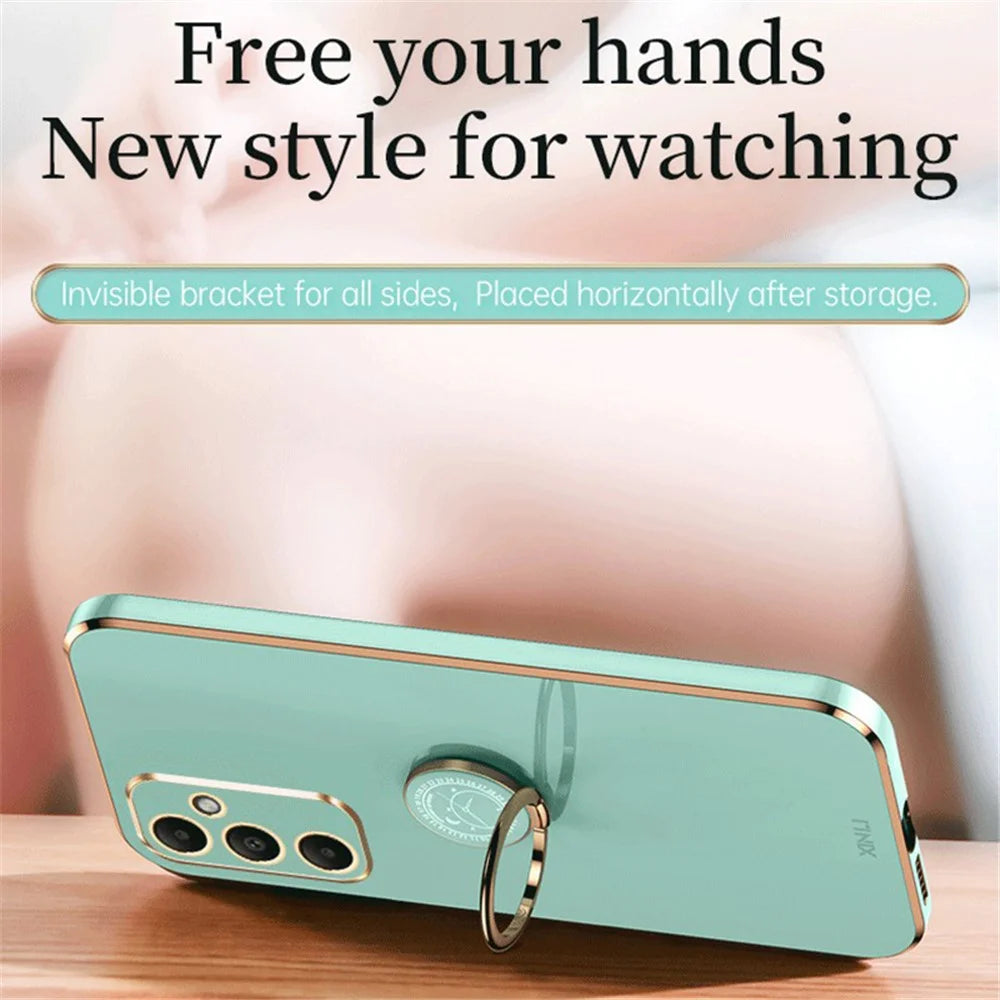 XINLI For Samsung Galaxy A05s 4G Case Electroplated TPU Anti-drop Kickstand Phone Cover - Cyan - 3