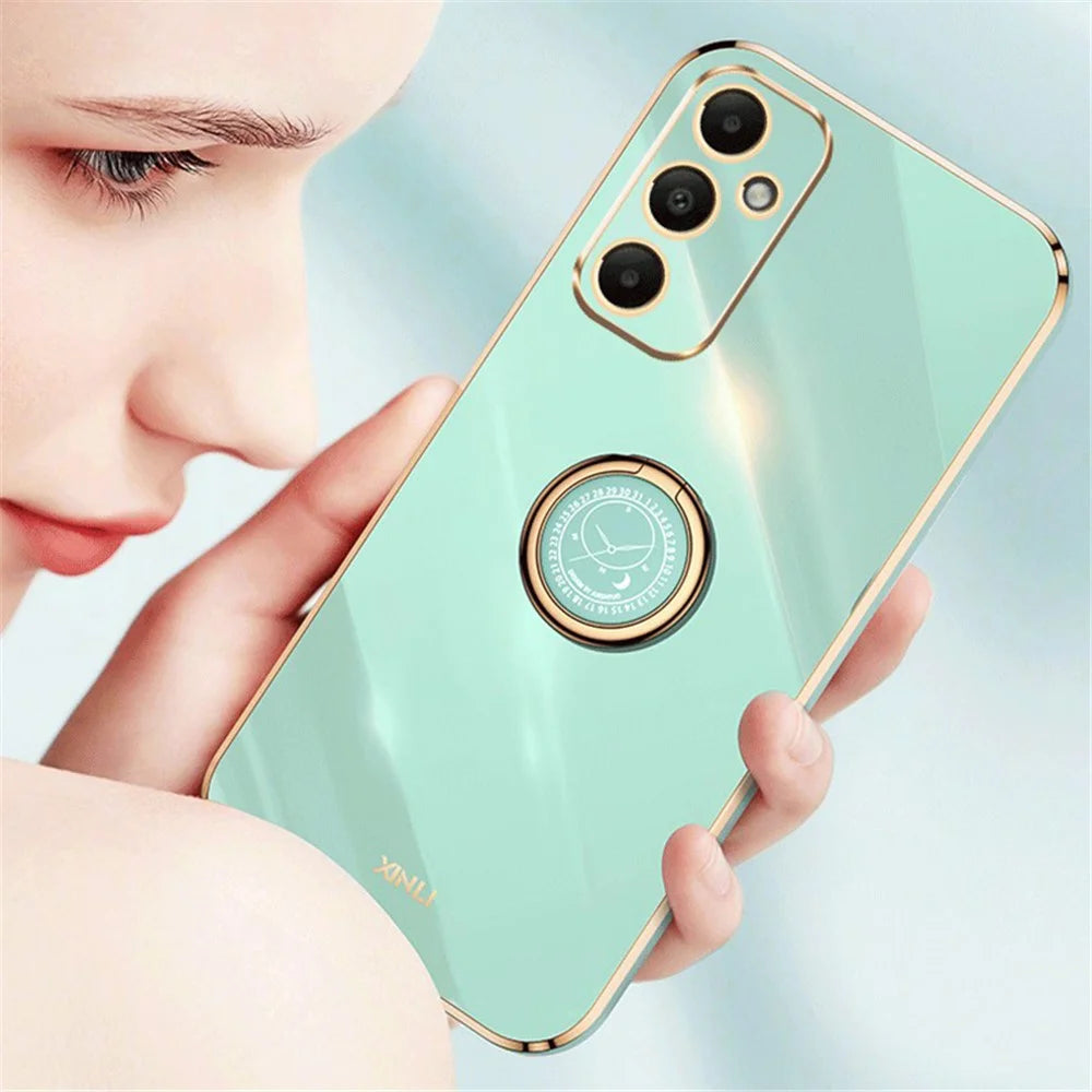XINLI For Samsung Galaxy A05s 4G Case Electroplated TPU Anti-drop Kickstand Phone Cover - Cyan - 4