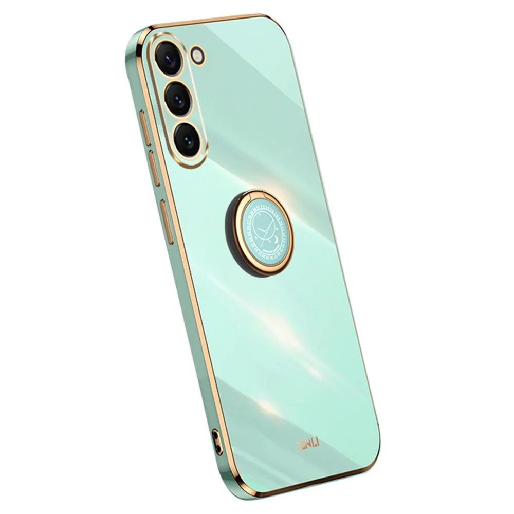 XINLI For Samsung Galaxy S24 Case Electroplated TPU Phone Ring Kickstand Back Cover - Cyan - 1
