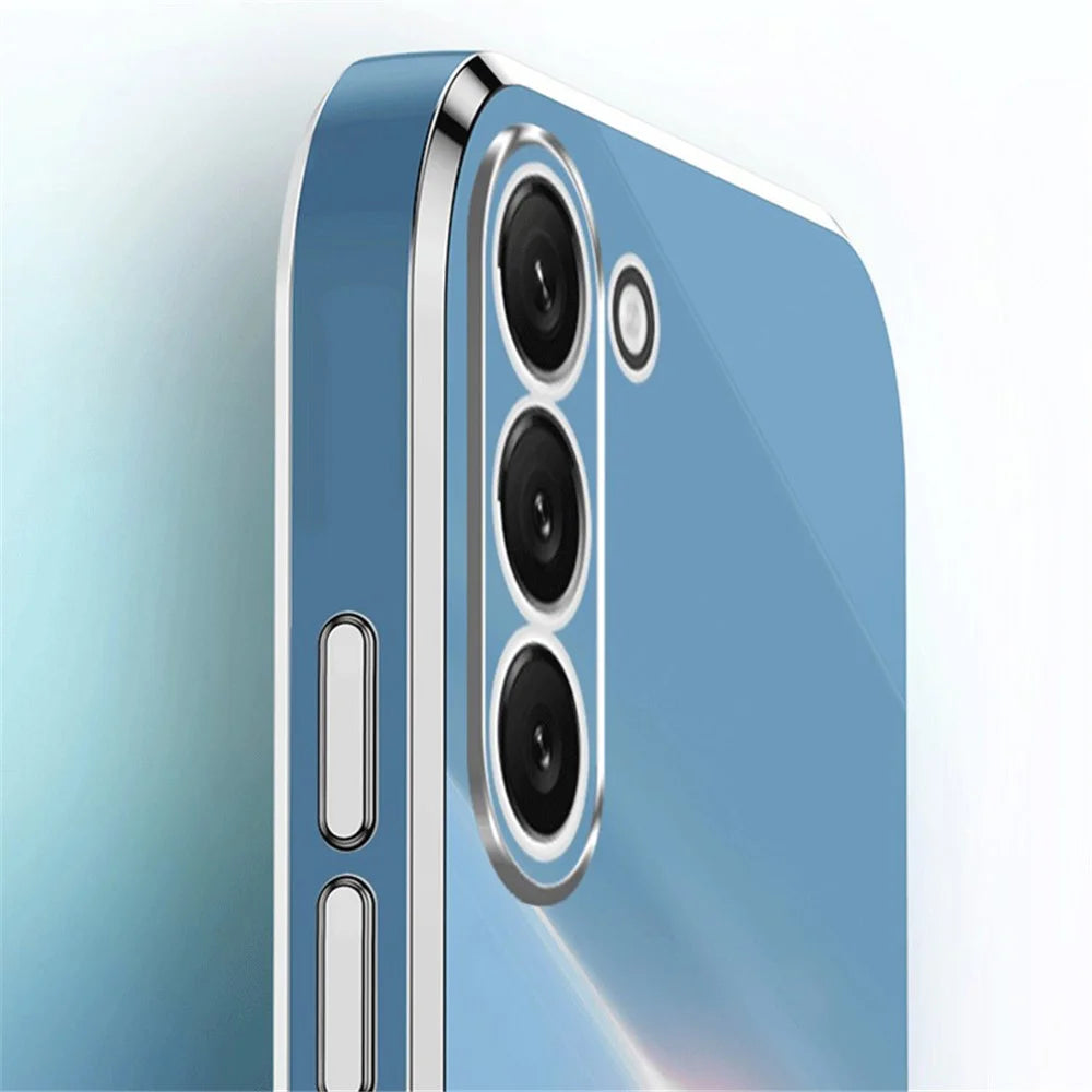 XINLI For Samsung Galaxy S24+ Cover Golden Edge TPU Phone Case with Ring Kickstand - Cyan - 5