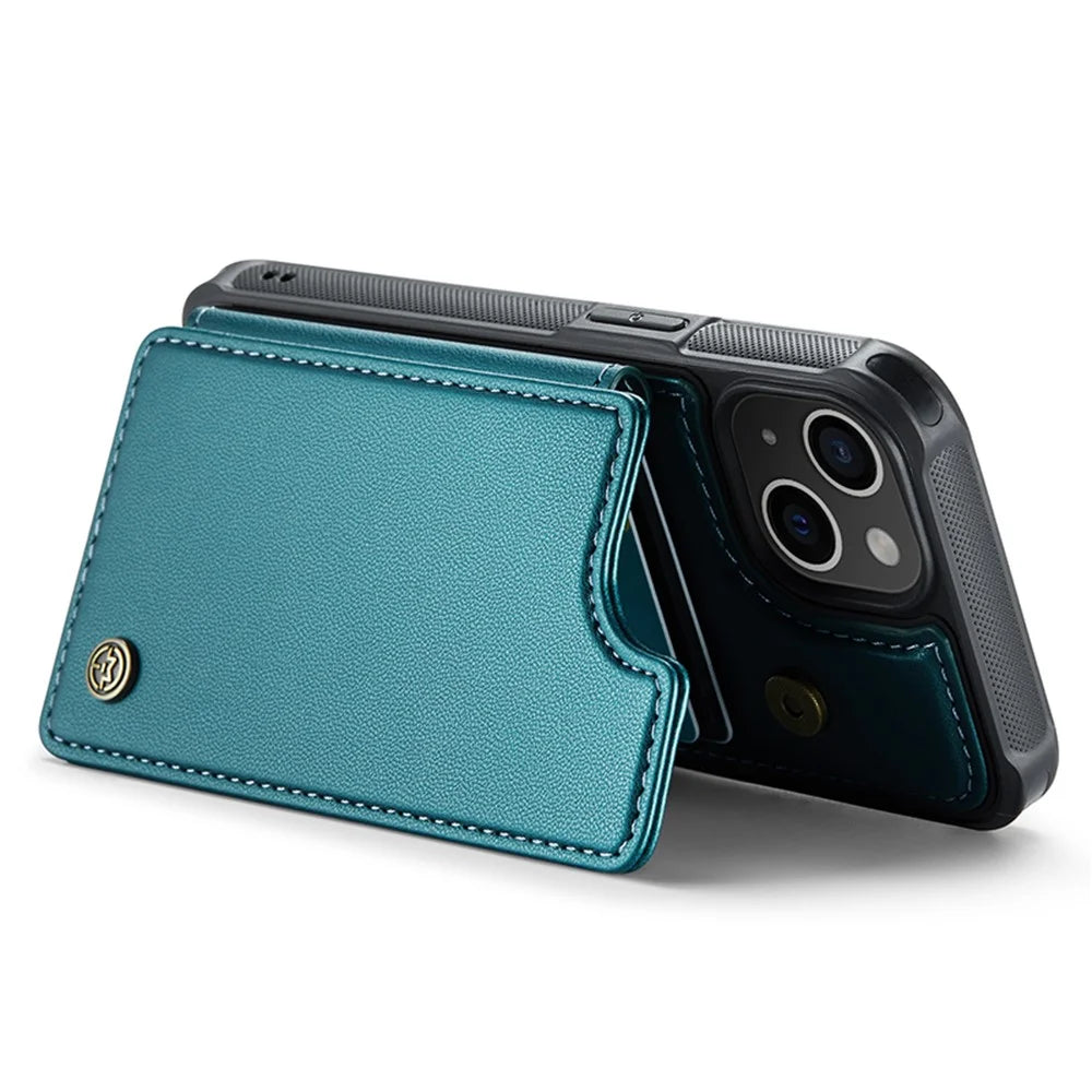 For iPhone 15 Phone Case CASEME C22 Leather Back Cover with RFID Blocking Card Slots - Green - 3
