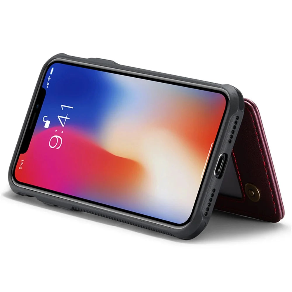 For iPhone X / XS Phone Case CASEME C22 Leather Back Cover with RFID Blocking Card Slots - Brown - 4