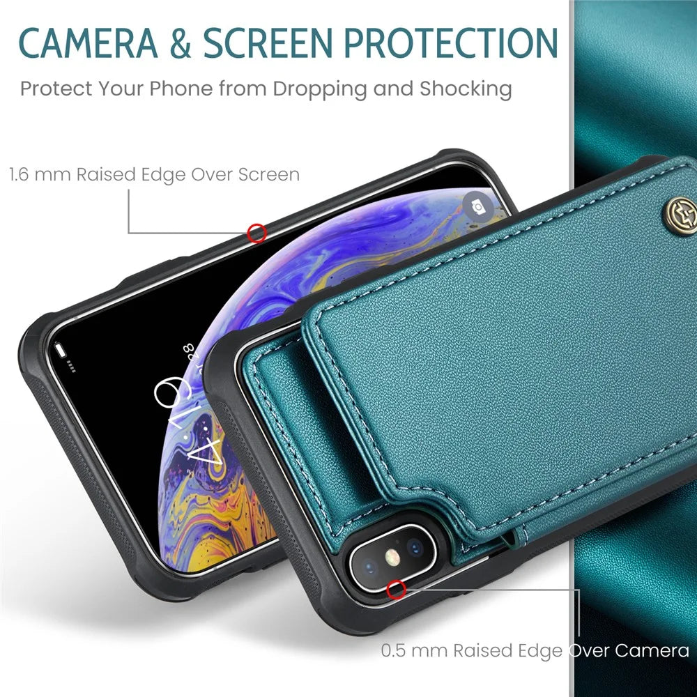 For iPhone XS Max Phone Case CASEME C22 Leather Back Cover with RFID Blocking Card Slots - Green - 5