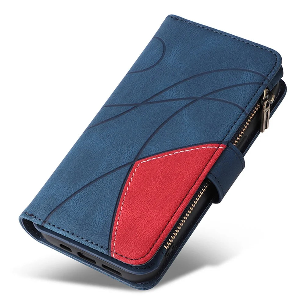For Samsung Galaxy A15 5G Leather Case with Strap Zipper 9 Card Slot Phone Cover Stand - Blue - 7