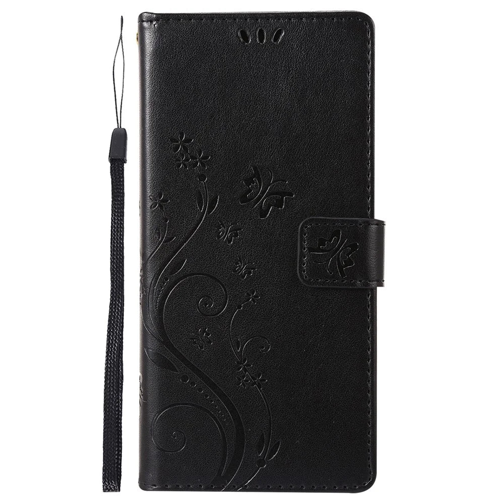 For Samsung Galaxy S24 Leather Case Butterfly Imprinted Phone Wallet Cover - Black - 6