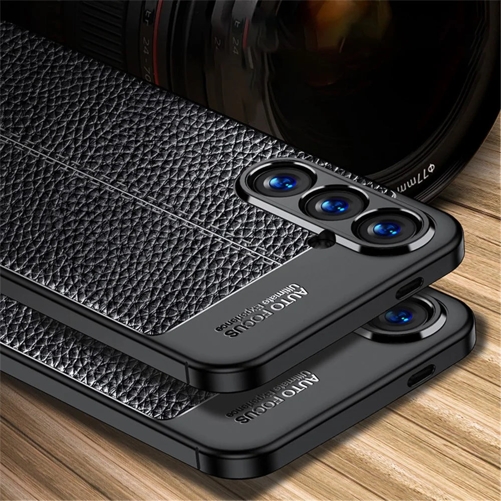 Litchi Texture Phone Shell for Samsung Galaxy S24 Case Anti-Collision TPU Phone Cover - Black - 2