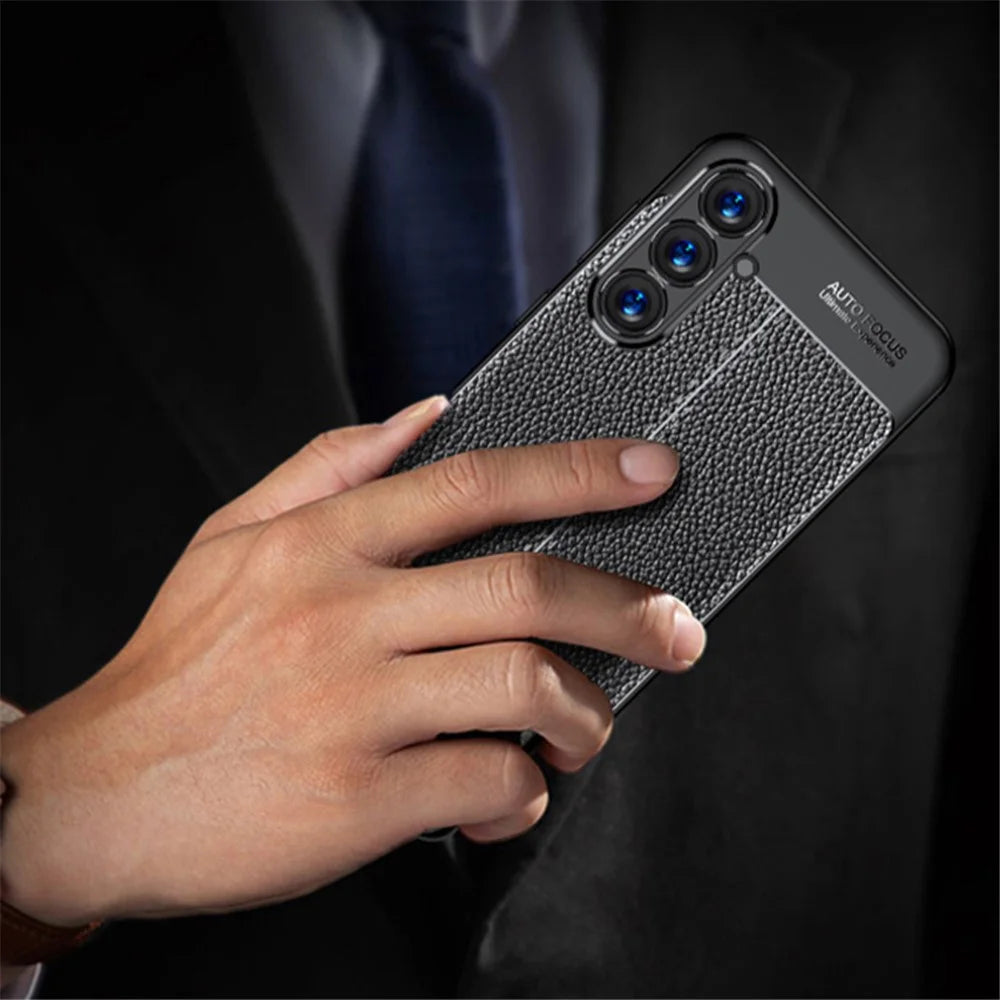 Litchi Texture Phone Shell for Samsung Galaxy S24 Case Anti-Collision TPU Phone Cover - Black - 6