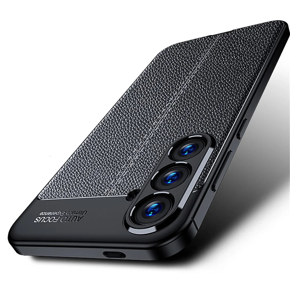 For Samsung Galaxy S24+ Case Litchi Texture Scratch-resistant Soft TPU Phone Cover - Black - 7