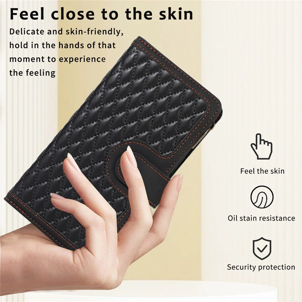 For Samsung Galaxy S23 FE Case 9 Card Slots PU Leather Zipper Pocket Wallet Phone Shell - Black - 7