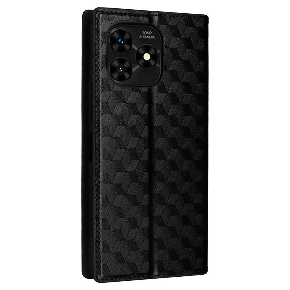 For Umidigi G5 Mecha Case Magnetic Closure Leather Wallet Imprinted Phone Cover - Black - 6