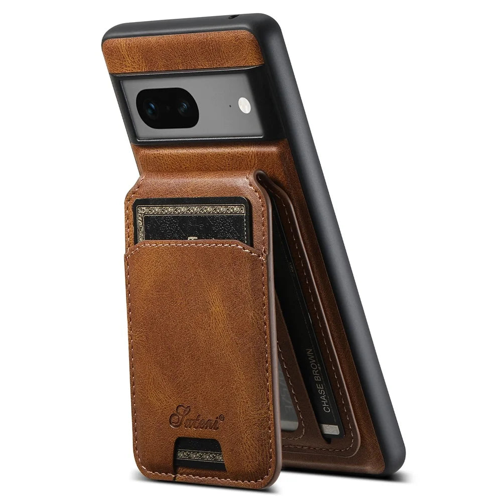SUTENI H15 For Google Pixel 8 Detachable Phone Case Card Holder Kickstand Cover - Brown - 2
