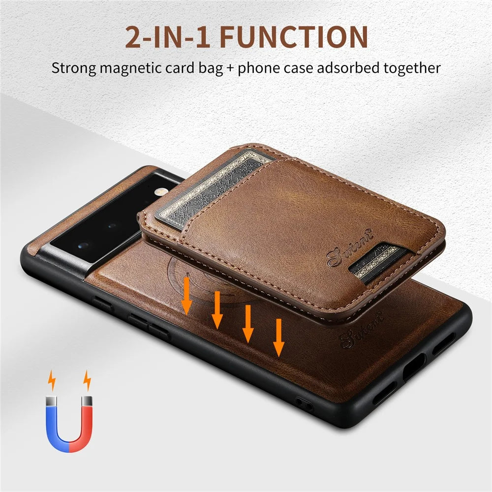 SUTENI H15 For Google Pixel 6 Magnetic Cover Detachable Card Holder Kickstand Phone Case - Brown - 5