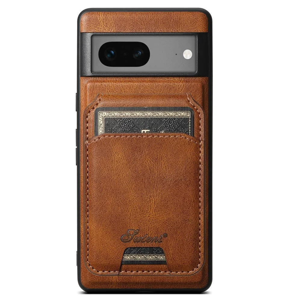 SUTENI H15 For Google Pixel 7 5G Case Detachable Magnetic Card Slot Phone Cover - Brown - 1