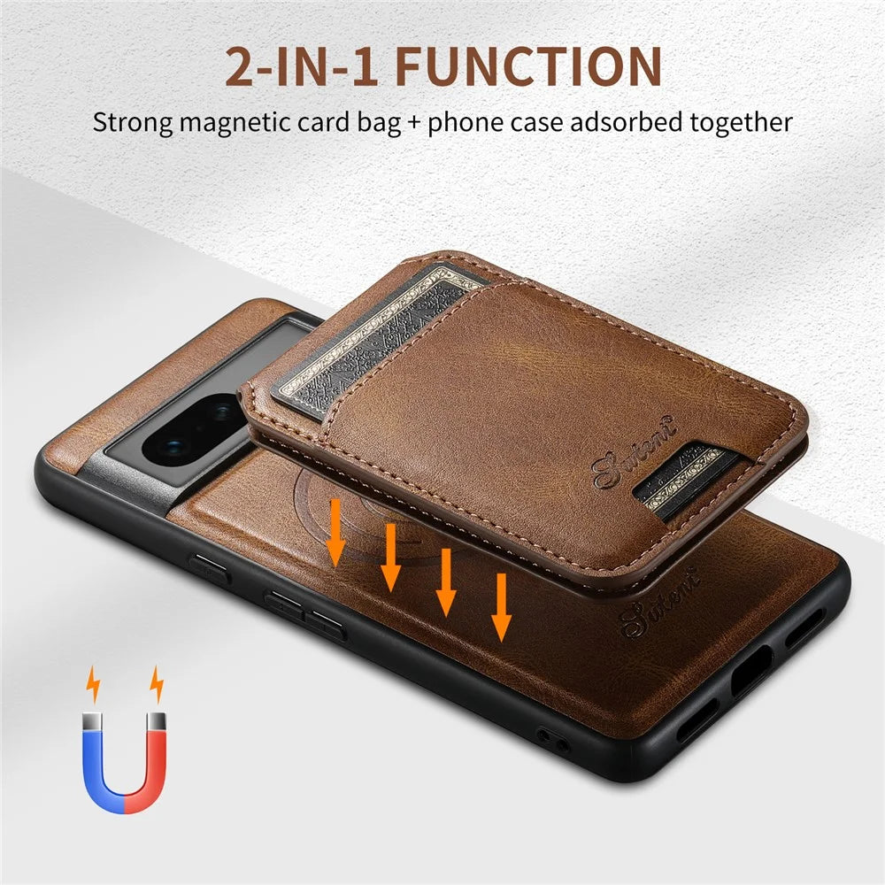 SUTENI H15 For Google Pixel 7 5G Case Detachable Magnetic Card Slot Phone Cover - Brown - 5