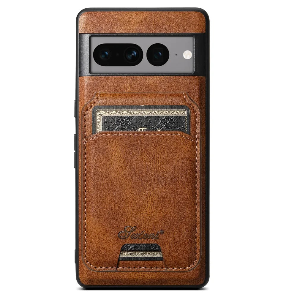 SUTENI H15 For Google Pixel 7 Pro 5G Case Card Holder Detachable Magnetic Back Phone Cover - Brown - 1