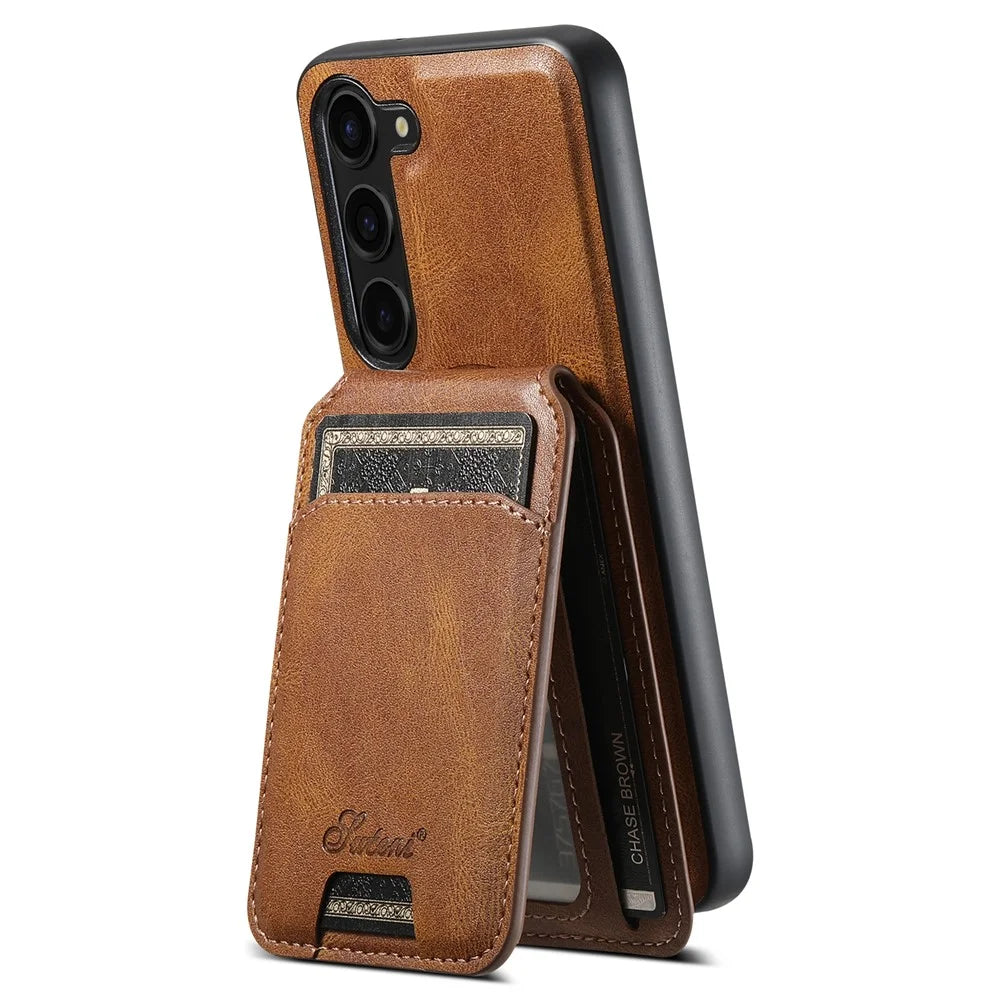 SUTENI H15 For Samsung Galaxy S23 Case Card Holder Magnetic Detachable Phone Cover - Brown - 2