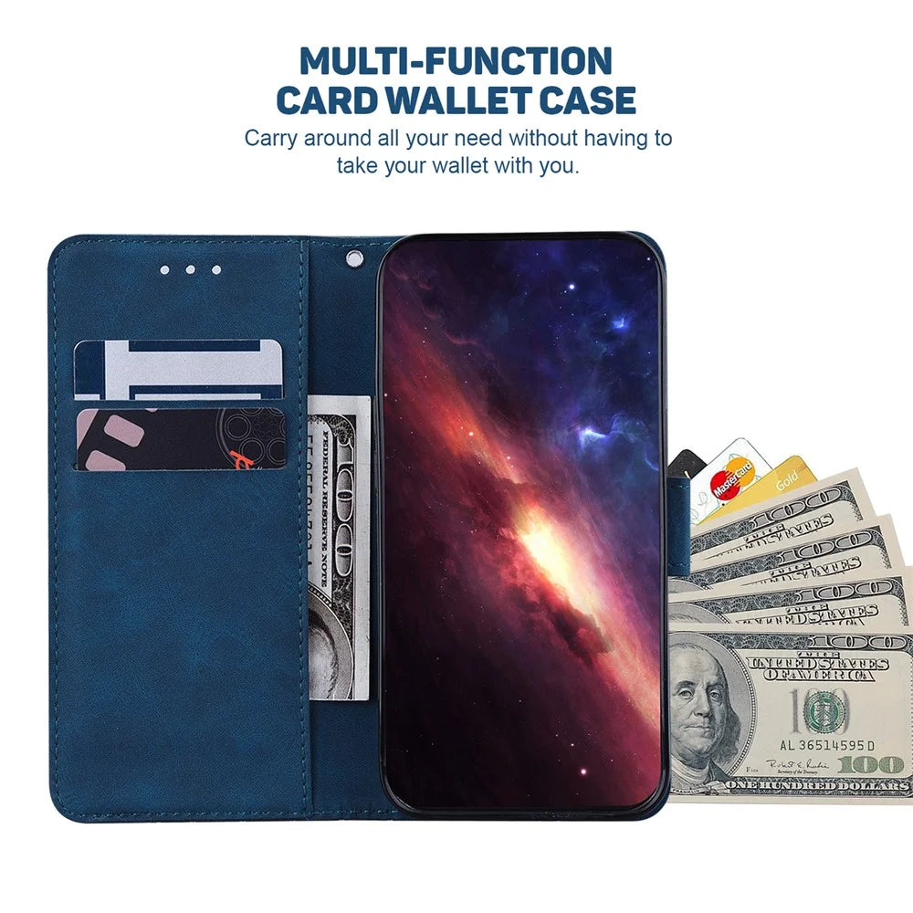 For Samsung Galaxy S24 Ultra Case Phone Shell Imprinted PU Leather Flip Cover - Blue - 4