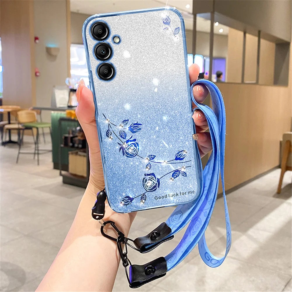 KADEM For Samsung Galaxy S24+ Case Glitter Phone TPU Shock-absorbing Cover with Strap - Blue - 6