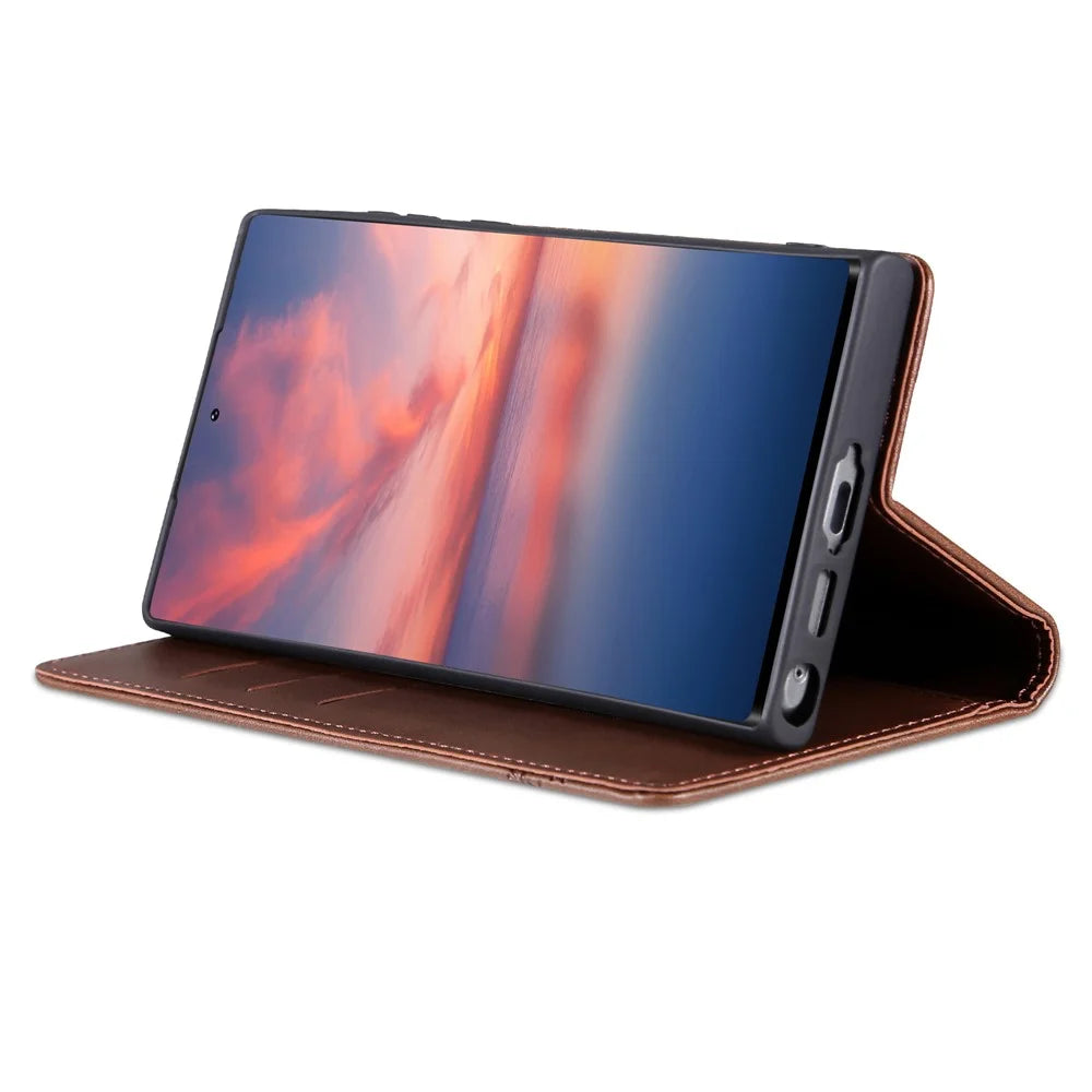 AZNS For Samsung Galaxy S24 Ultra Case Magnetic Suction Leather Phone Cover with Wallet Stand - Coffee - 2
