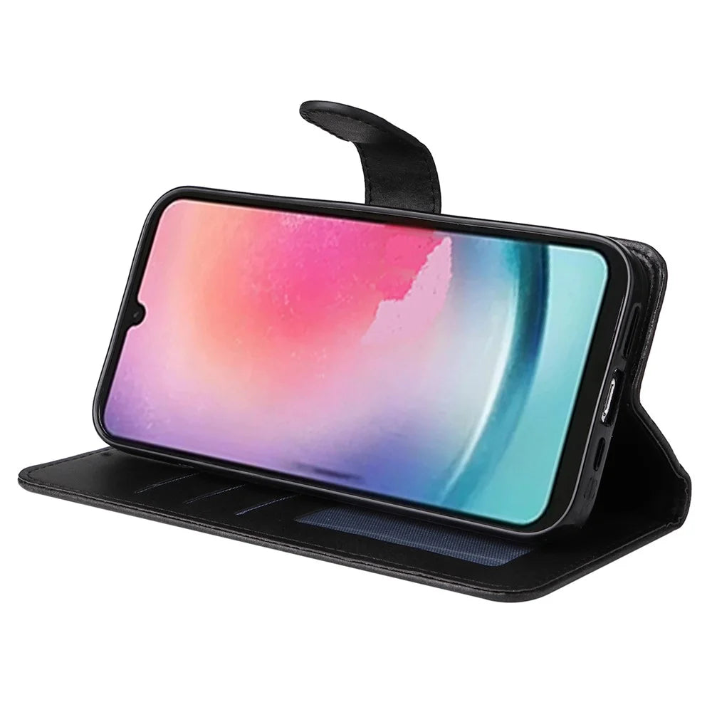 For Samsung Galaxy A25 5G (Global) (161.0 x 76.5 x 8.3mm) Case PU Leather Magnetic Closure Phone Cover - Black - 3