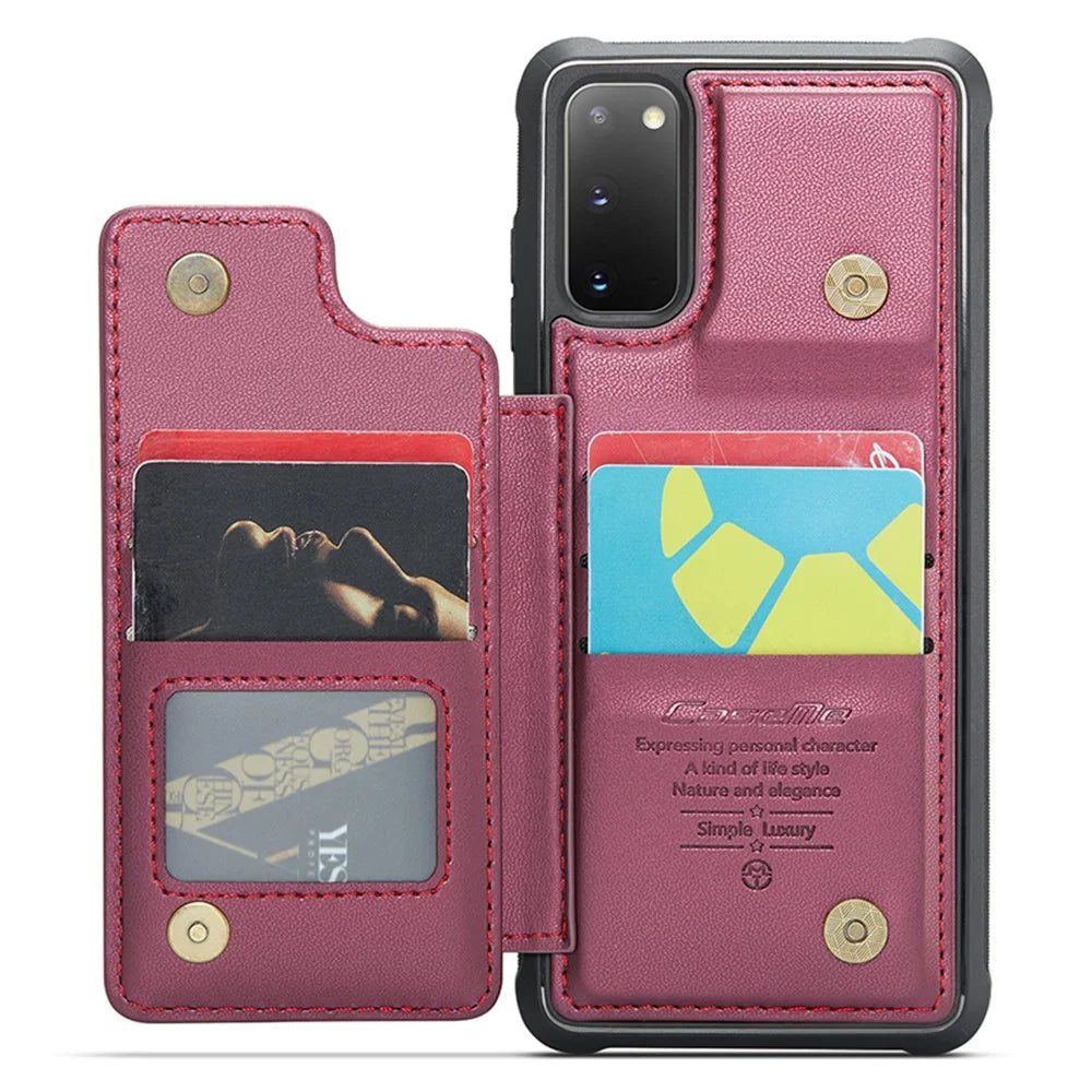 For Samsung Galaxy S20 4G / 5G Phone Case CASEME C22 Leather Back Cover with RFID Blocking Card Slots - Red - 2