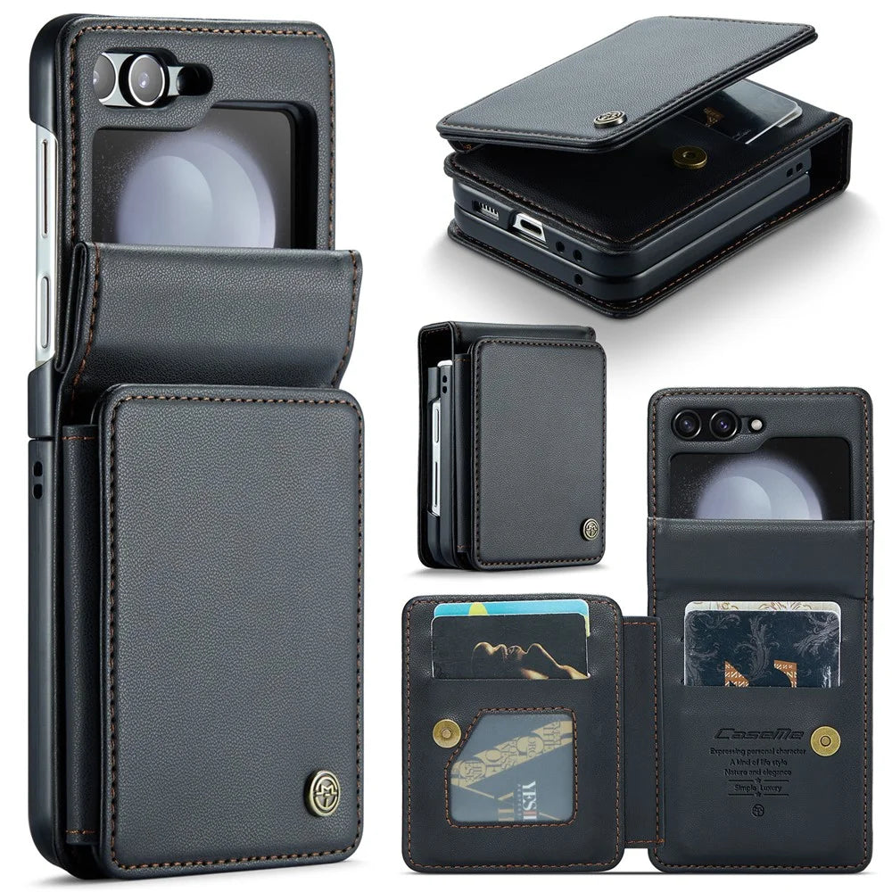 For Samsung Galaxy Z Flip5 5G Phone Case CASEME C22 Leather Back Cover with RFID Blocking Card Slots - Black - 1