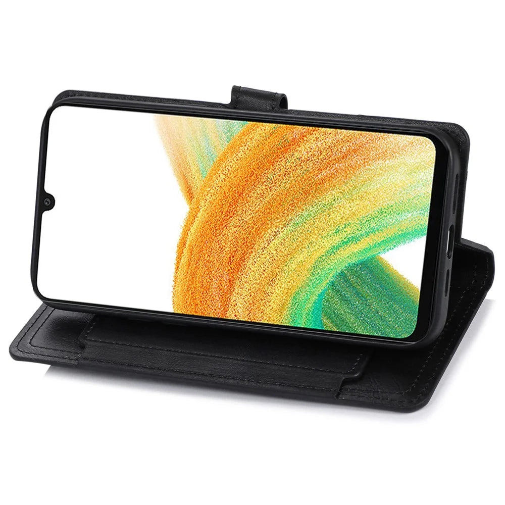 For Samsung Galaxy S24 Case Zipper Pocket PU Leather Viewing Stand Phone Cover - Black - 3